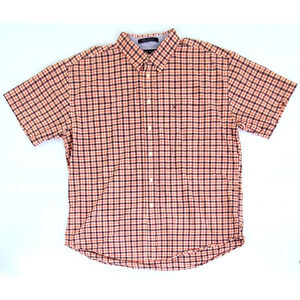 Tommy Hilfiger Men's 2XL Button Up Shirt Short Sleeve Plaid Orange, Black, White